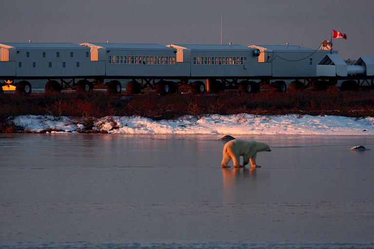 Ondergaande zon bij de Tundra Lodge.