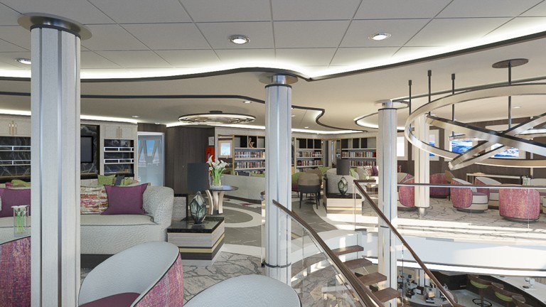 Bibliotheek met toegang tot het atrium.