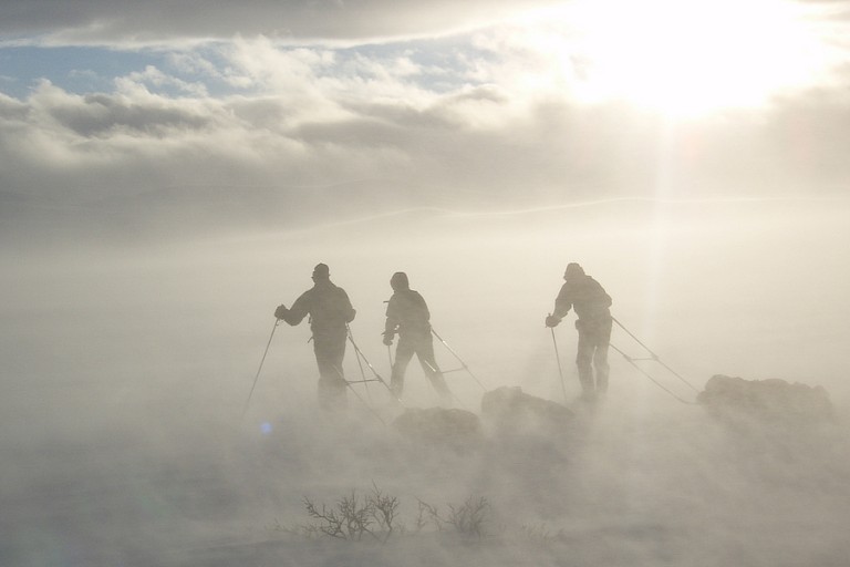 Begin van de dag: mist over het plateau.