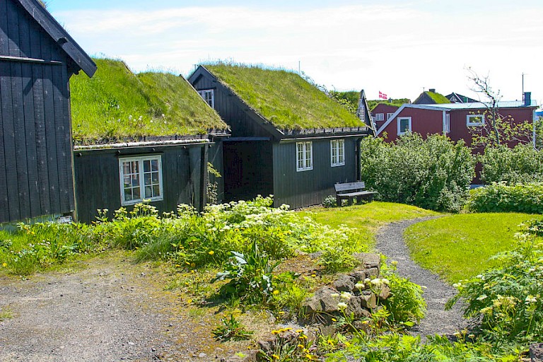 Traditionele huisjes in Torshavn, Færøer.